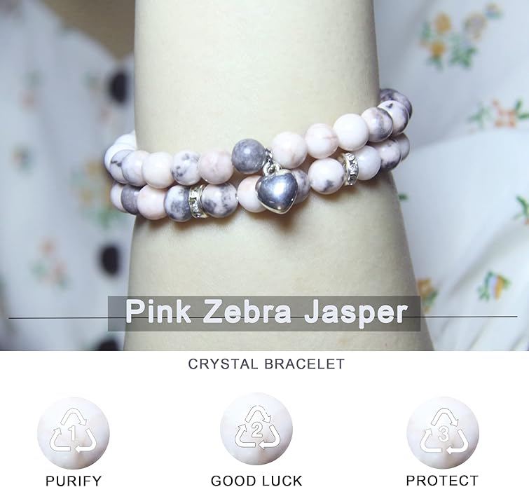 2Pcs Healing Crystal Bracelets for Women Handmade Beaded Bracelet Healing Prayers Crystal 8mm Natural Stone Beads Bracelet Stress Relief Get Well Soon Gifts