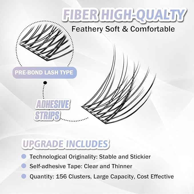 Self Adhesive Eyelashes, 156 Pcs Self Adhesive Eyelash Clusters, No Glue Needed, Invisible Strip Tape - Longer Lasting, No Sticky Residue Pre Glued Eyelashes (Natural-Mixed)…