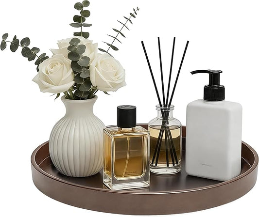 1 Pack 10" Bathroom and Vanity Tray, ABS Bathroom Counter Organizer， Coffee Table Decor for Perfume, Candles, Keys &More. Kitchen Countertop Organizer, Decorative Tray Soap Holder, Brown