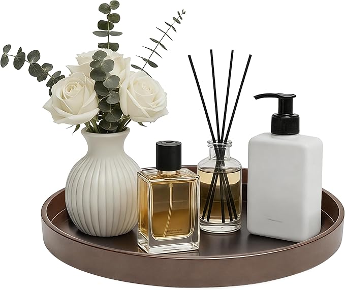 2 Pack 10" Bathroom and Vanity Tray, ABS Bathroom Counter Organizer， Coffee Table Decor for Perfume, Candles, Keys &More. Kitchen Countertop Organizer, Decorative Tray Soap Holder, Brown