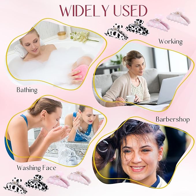 8 Pcs Large Acrylic Hair Claw Clips for Women Non-slip Strong Hold Jaw Clamps for Thick Thin Hair(Glossy,Dairy Cow Color)