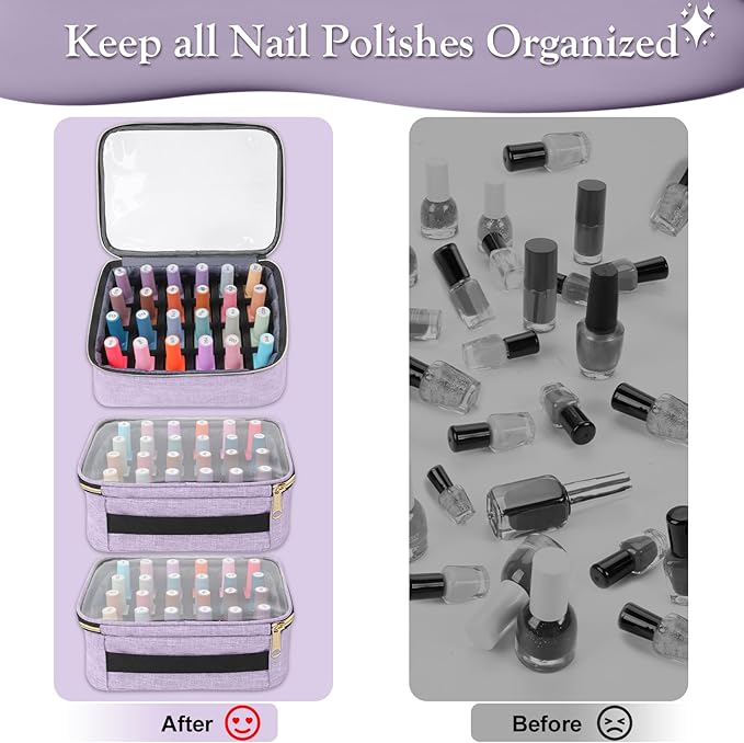 YOREPEK Nail Polish Organizer Holds Up to 72 Bottles (15ml - 0.5 fl.oz) and Nail Lamp, Nail Polish Storage with 3 Removable Pouches & Multiple Storage Sections for Manicure Set, Gift for Manicurist