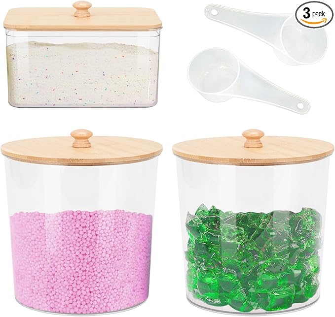 3 Pack Acrylic Laundry Powder Container, BYZCYSG Plastic Canister sets, Large Laundry Room Plastic Jars with Lids
