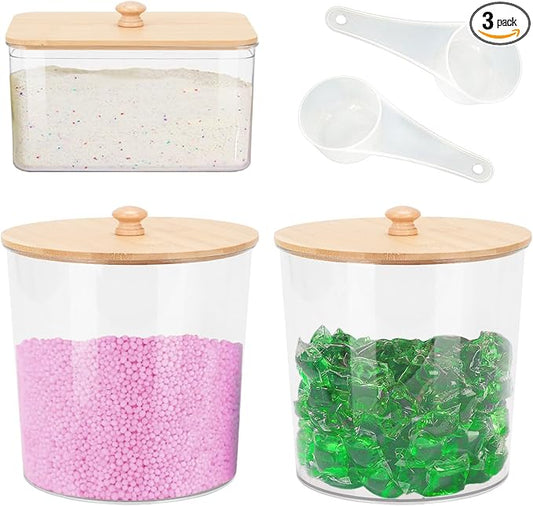 3 Pack Acrylic Laundry Powder Container, BYZCYSG Plastic Canister sets, Large Laundry Room Plastic Jars with Lids