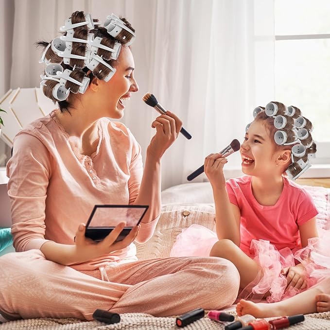 WILLBOND 141 Pcs Hair Rollers Set Include Plastic Hair Rollers with Pins and Clips (Grey)