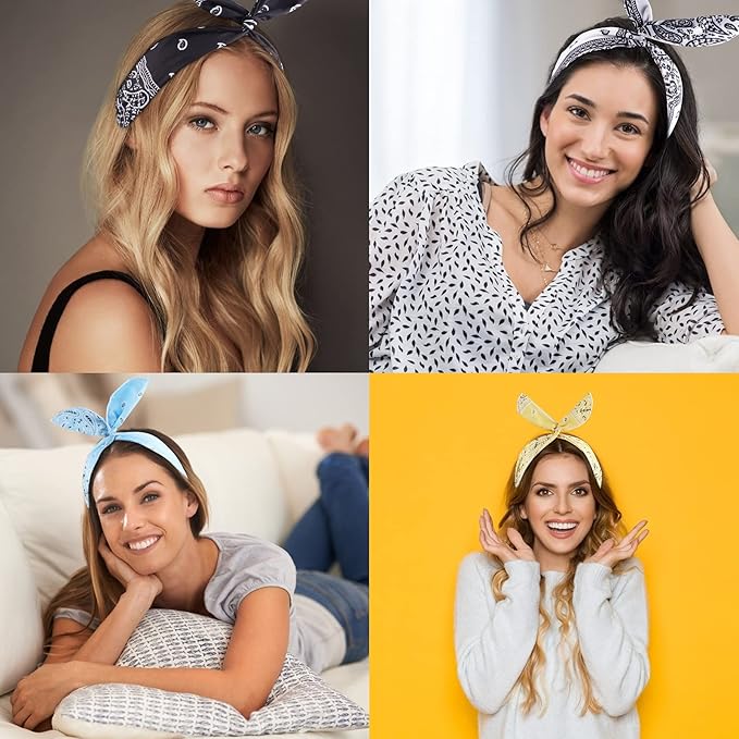 Ondder Bow Wire Headbands for Women, Paisley Bandana Headbands with Adjustable Wire, Fashion Hair Accessories Head Wraps for Women and Girls