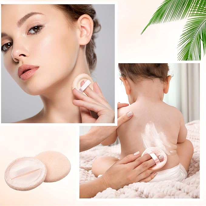 40 Pcs Cotton Powder Puffs Bulk Washable, 2.36 Inch Round Makeup Dusting Puff with Ribbon for Loose and Pressed Powder Face Body Cosmetic, Beige