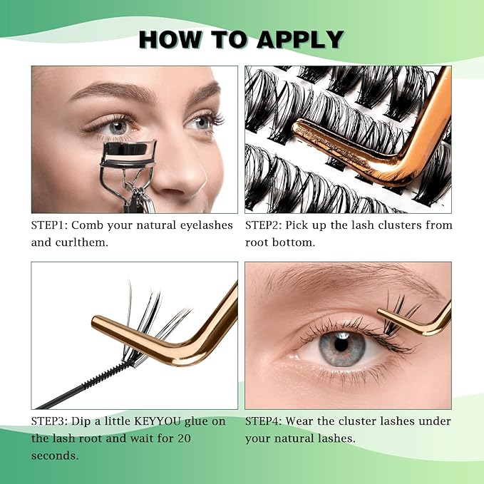KEYYOU Lash Clusters 300pcs Individual Lashes 40D 0.07D Curl 13mm DIY Eyelash Extension Large Tray Volume Soft&Natural Cluster Lashes(40D-0.07D,13）