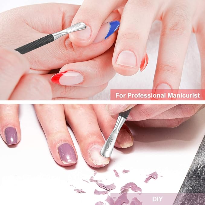 Cuticle Pusher Nail Polish Remover Stainless Steel Manicure Tool Set Gel Nail Polish Peeler Scraper Nail Cleaner Pedicure Kit for Fingernail and Toenail, opove P1, Matter Black…