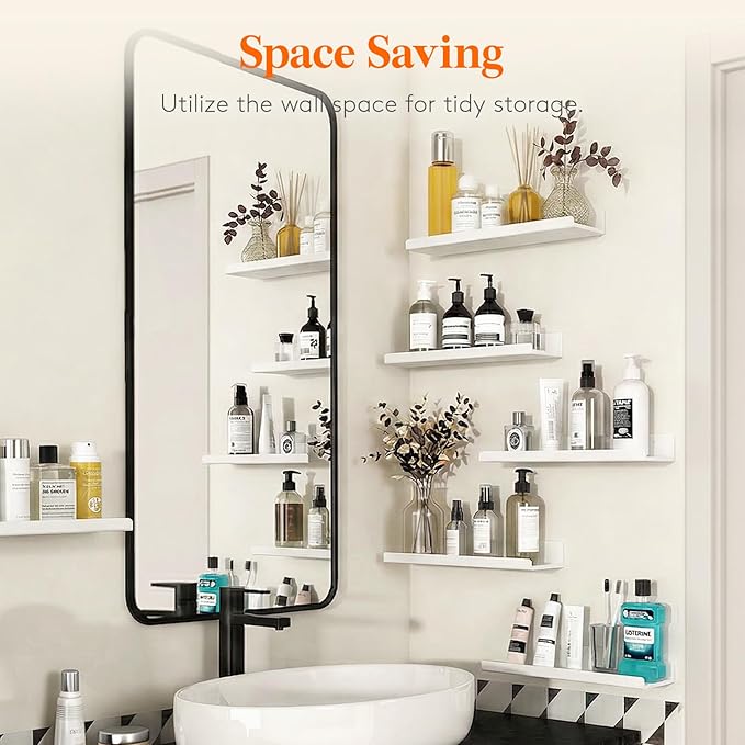 Lifewit Floating Shelves for Wall, Acrylic Display Shelf Wall Mounted for Figure, Car, Art, Book, 14" Perfume Organizer for Bathroom, Bedroom, Living Room, Nursery, Home Decor, White, 10 Pack