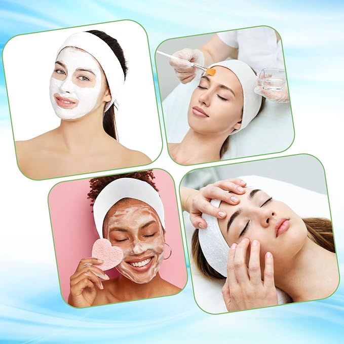 300 Pcs Disposable Spa Facial Headbands Stretch Non Woven Spa Headbands Elastic Skincare Head Wraps Soft Skin Care Hair Band with Convenient Closure for Women Makeup Salon Supplies(White)