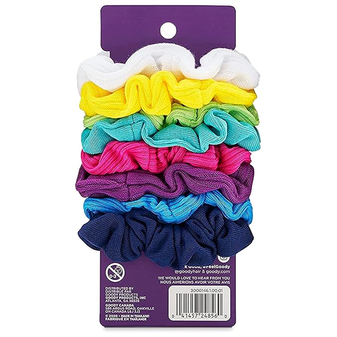 Goody Ouchless Jersey Scrunchies - 8 Ct, Assorted Neon Rainbow Tones, Damage-Free, Dentless & Secure Hold Hair Ties, Gentle Hair Accessories for Women & Men, All Day Comfort, All Hair Types