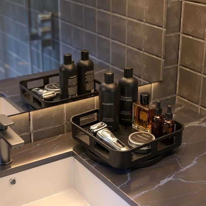 Cologne Organizer for Men, 360°Rotating Bathroom Organizer Countertop, Perfume Organizer, Vanity Tray for Perfume, Skincare, Shaving Kit, Bathroom Storage, Gift for Men