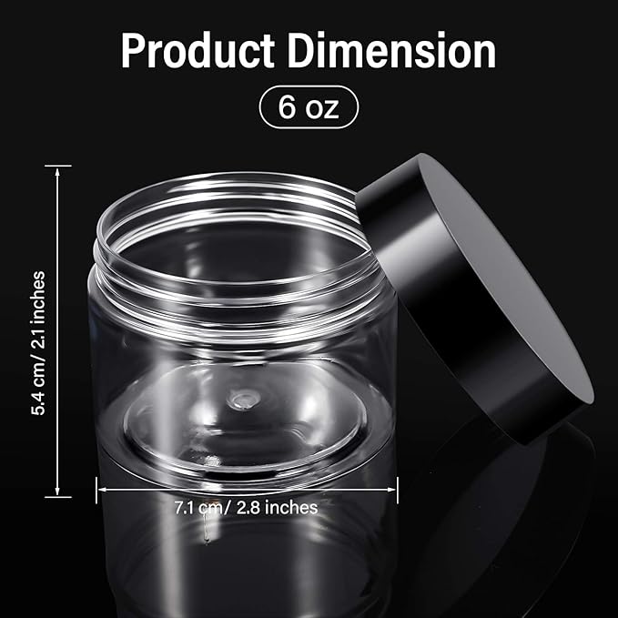 6 Pack 6oz Plastic Jars Containers with Lids Wide-mouth Refillable Leakproof Reusable Round Empty Jars for Travel Cosmetic Dry Food Spice Candy Cookie Home Kitchen Organizing(Clear)