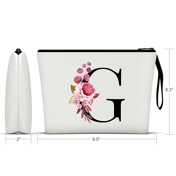 Vavabox A-Z Personalized Makeup Bag, Birthday Gifts for Women Mom, Gifts for Best Friend, Bride Bridesmaid Cosmetic bag (G, White)