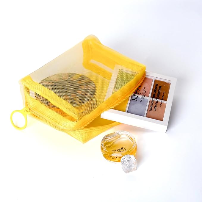 patu Zipper Mesh Bags, Portable Mini Case, Size S, 5" x 4" x 2", 5 Pieces, Beauty Makeup Cosmetic Accessories Organizer, Small Travel Toiletry Kit Set Storage Cuboid Pouch, Assorted Colors