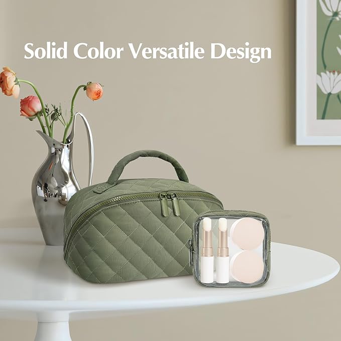 Makeup Bag, Quilted Makeup Bag, Puffy Travel Make up Bags, Cosmetic Organizer Bag, Waterproof Toiletry Bag for Women
