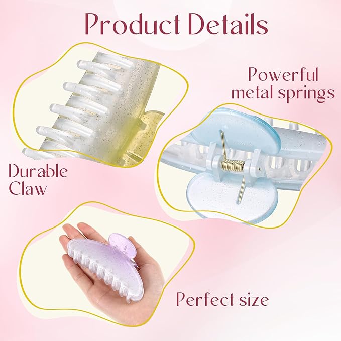 8 Pcs Large Acrylic Hair Claw Clips for Women Non-slip Strong Hold Jaw Clamps for Thick Thin Hair(French,Gradient Color)
