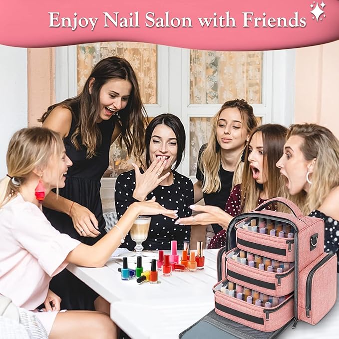 YOREPEK Nail Polish Organizer Holds 72 Bottles (15ml-0.5 fl.oz) Large Nail Polish Carrying Case with 3 Removable Pouches and 4 Zippered Pockets for Manicure Tools, Supplies, Nail Lamp, Gift for Women