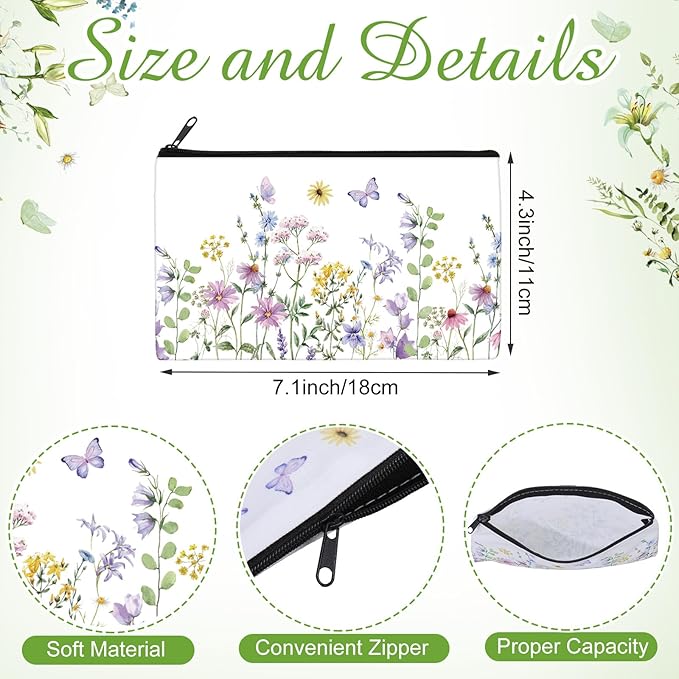 Reginary 20 Pieces Cosmetic Bag for Women, Roomy Makeup Bags with Zipper Toiletry Bag Pouch Travel Accessory Organizer Gifts, 7 x 4.3 Inches (Flowers)