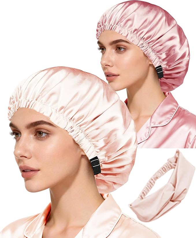 Hair Bonnets 3Pcs Satin Bonnet For Sleeping Silky Bonnets Womens Silk Bonnet Night Caps Curly Hair Sleep Cap For Women