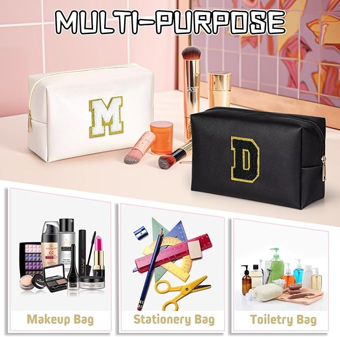 TOPEAST Gifts for Friends Female Mom, Cute Makeup Bag Small Pink Cosmetic Bag Travel Toiletry Bag, Personalized Birthday Gift for Women Girl, Preppy Travel Stuff for Girls (Black C)