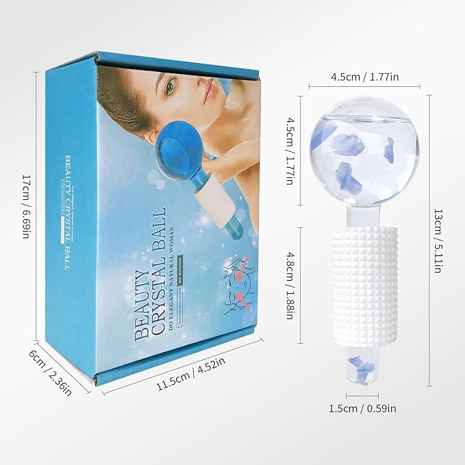 Ice Globes & Ice Roller for Face and Eyes - Facial Massage Tools for Skin Care, Reduce Wrinkles & Puffiness, Cooling Globes & Roller Ball for Glowing Skin 2PCS (Blue)