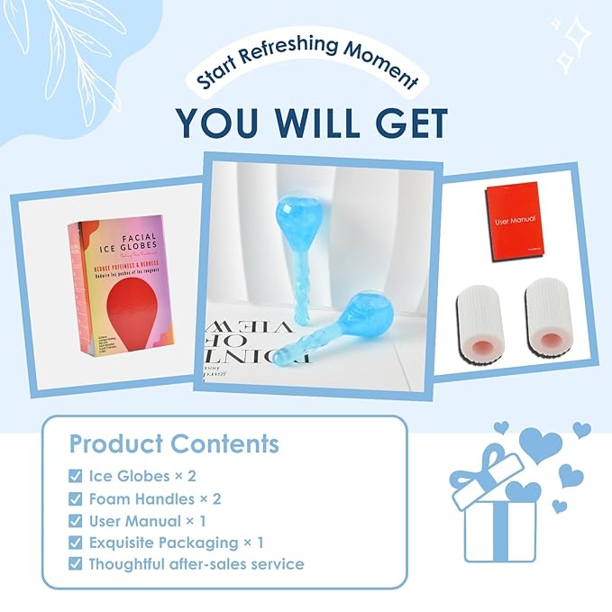 Facial Ice Globes, Cryo Cooling Balls with Anti-Slip Handle for Face, Eyes & Neck, Relaxing Beauty Massage Tool for Soothing and Refreshing Skincare Routine, Quicksand Blue