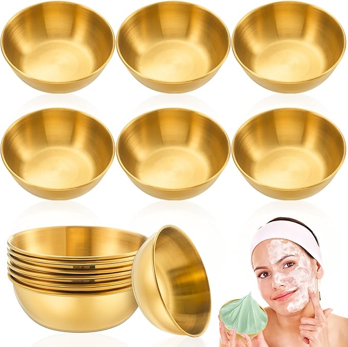 6 Pcs 3. 23 In DIY Face Mask Mixing Bowl Stainless Steel Esthetician Facial Mask Bowl Facial Small Mixing Esthetician Supplies for Lady Women Skincare Home Salon Cosmetic Beauty (Gold)