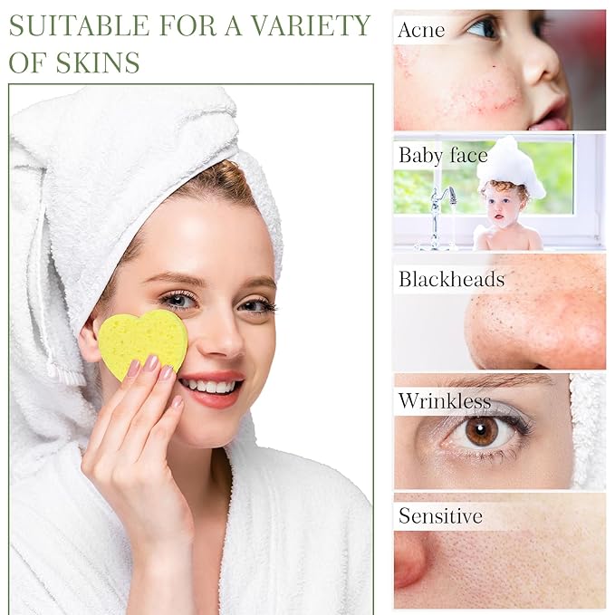 Sieral 120 Pcs Compressed Facial Sponges with Container Disposable Face Sponge Pads for Washing Face Cleansing Exfoliating Esthetician Makeup Removal(Heart,Lemon Yellow)