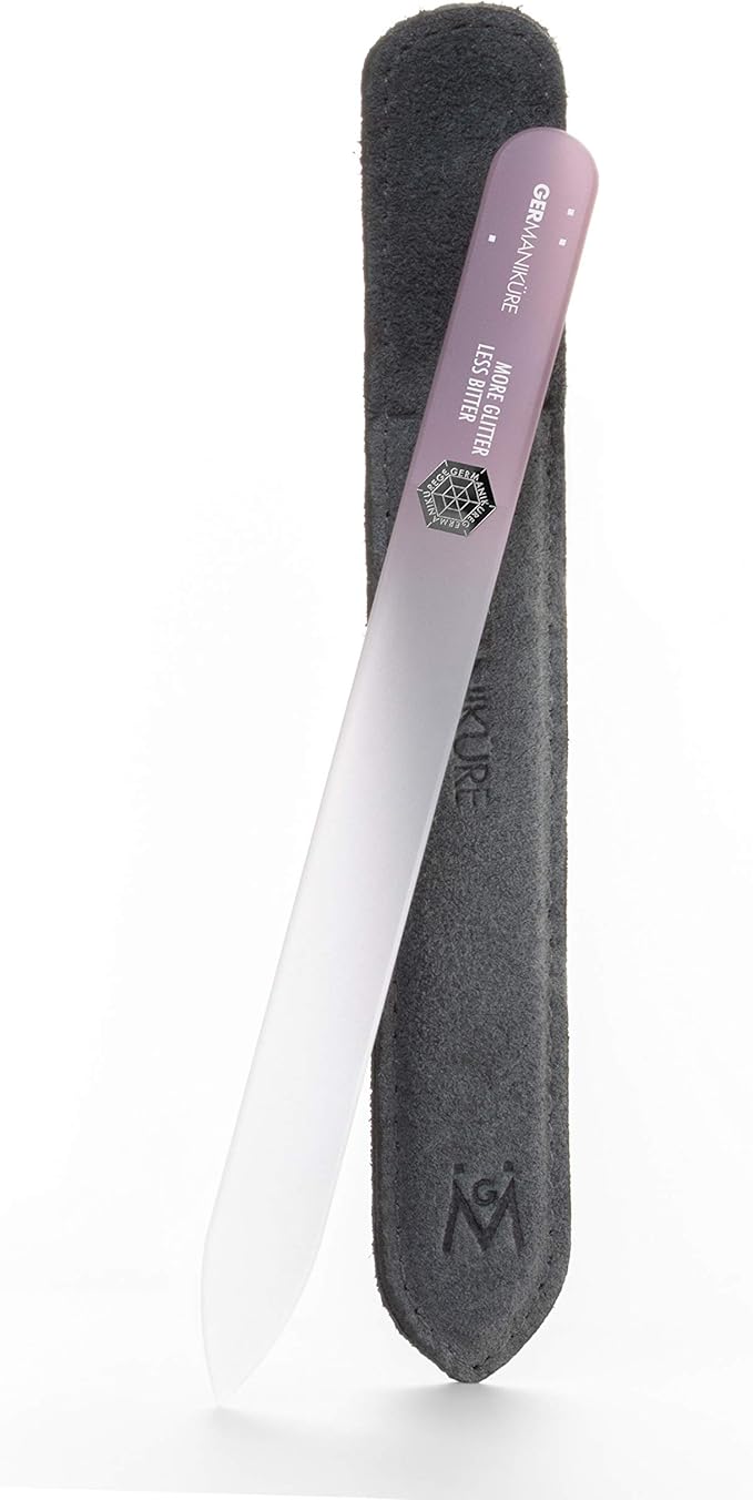 GERMANIKURE Czech Crystal Glass Nail File in Suede Leather Case - More Glitter Less Bitter - Professional Manicure & Pedicure Products for Smooth Easy Shaping of Natural Nails
