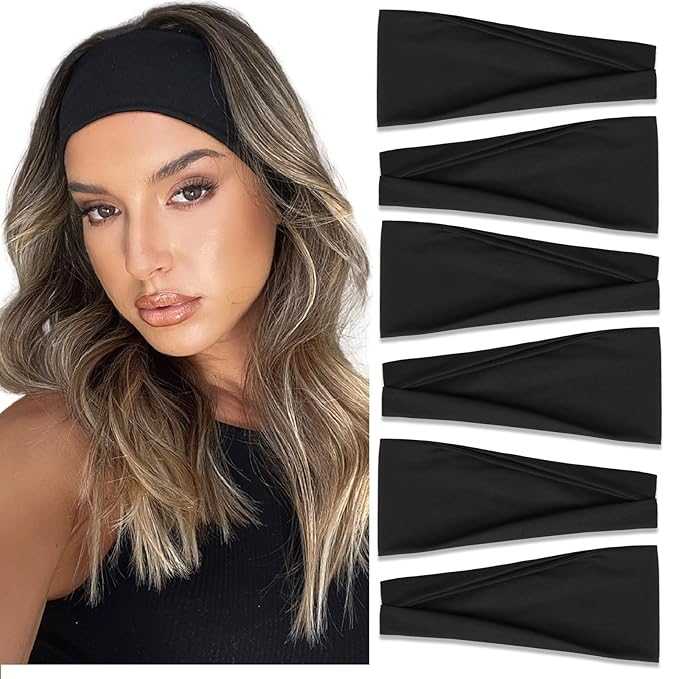 TERSE Black Headbands for Women Hair Bands for Women’s Hair Non Slip Women Thick Headband Stretchy Sweat Bands Headbands for Yoga Workout Every Day Basic Fashion Accessories