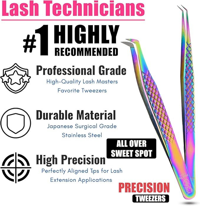 2pcs Fiber Tip Lash Tweezer Set – Boot Volume Tweezer & Isolation Tweezer, Professional Eyelash Extension Tools, Stainless Steel Non-Slip Grip for Classic, Volume & Mega Volume Lashes (Multi)