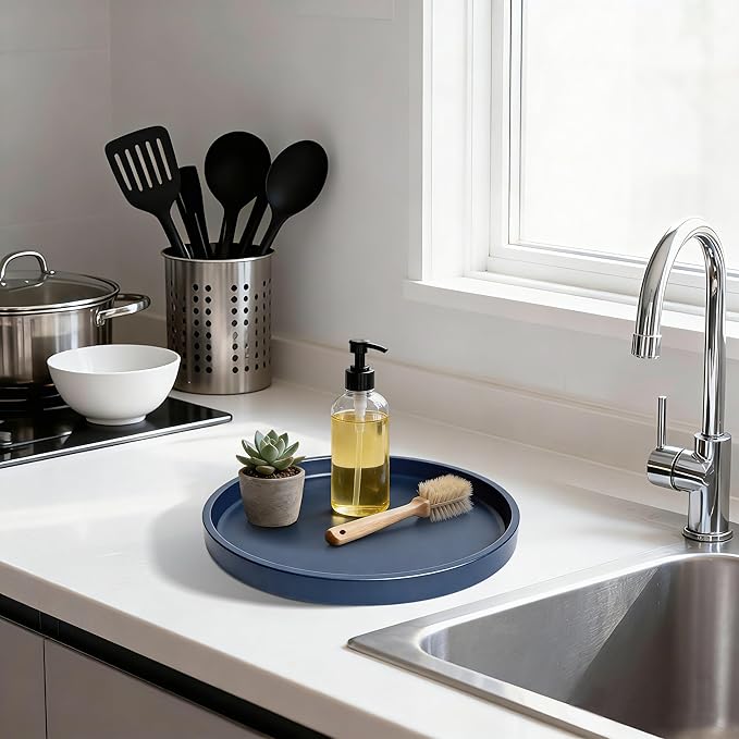 1 Pack 9" Bathroom and Vanity Tray, ABS Bathroom Counter Organizer， Coffee Table Decor for Perfume, Candles, Keys &More. Kitchen Countertop Organizer, Decorative Tray Soap Holder, Blue