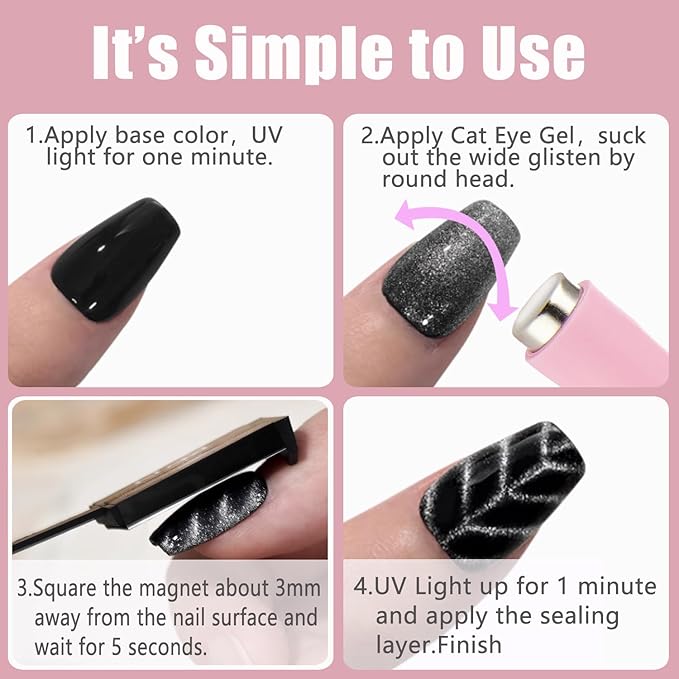 Nail Magnet for 3D Cat Eye Gel Nail Polish Magnet Tools, 11 Pcs Cat Eye Magnet for Nails,5 in 1 Nail Magnet for Nail Art with Silicone Case,Nail Magnet Pen Stripe Nail Magnet Wands for Nail Art DIY