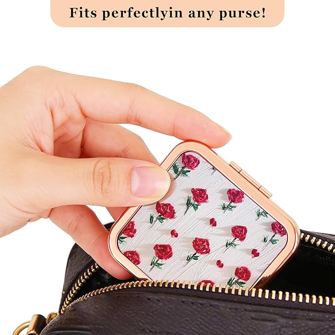 Pocket Mirror, Small Travel Mirror with Magnification, Portable Double-Sided Magnifying Cosmetic Mirror and Pink Folding Comb for Daily