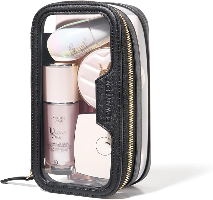 ROWNYEON Waterproof Toiletry Organizer Train Case, CLear Travel Makeup Bag for Women，Transparent Cosmetic Bag，Portable Makeup Case Organizer (black)