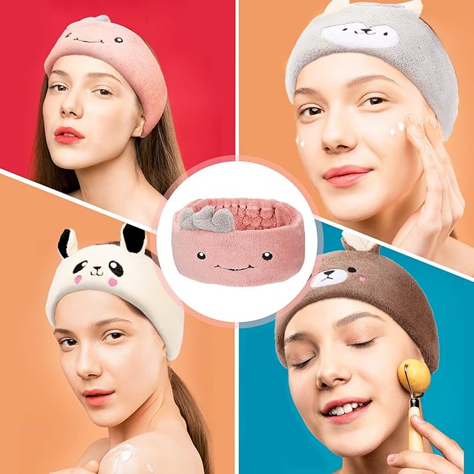 Chuangdi 4 Pieces Animal Hair Bands Face Wash Headband Spa Animal Ears for Skincare Makeup Spa Headband Washing Face Coral Fleece Plush Hairband for Women Girls(Stylish Style,Cute Colors)