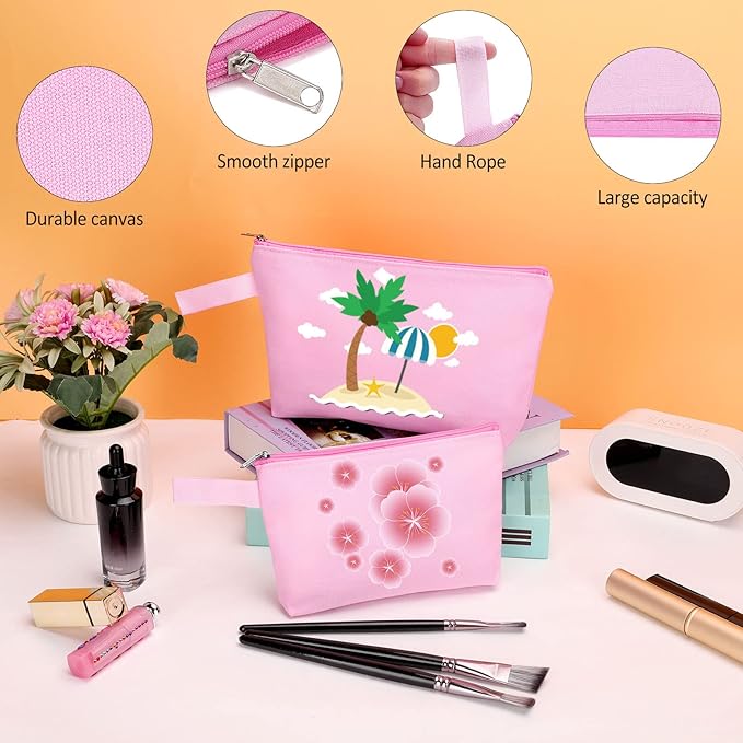 10 Pieces Cotton Canvas Makeup Bag with Bottom and Strap, Multi-Purpose Cosmetic Bag with Zipper Travel Toiletry Pouch, Blank DIY Craft Bag Pencil Bag (Pink, XS) (MN-WB07)