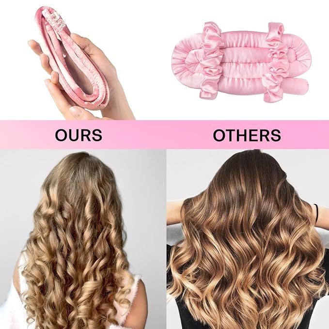 Lanzhire No Heat Curling Headband for Overnight Curls, Thin Heatless Curlers for Long and Short Hair (A-Pink)