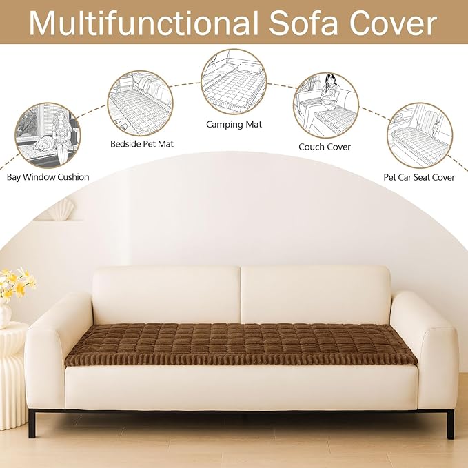 hyha Couch Covers for Dogs Washable, Non Slip Plush Dog Sofa Protectors, Fuzzy Pet Couch Covers for 3 Cushion Sofa Pet Friendly (Brown, 27.6" x 27.6")