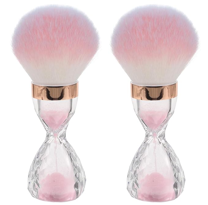 Nail Dust Brush Set, 2 Pack Hourglass Shape with Cases, Soft Dense Hair for Manicure Pedicure (pink)