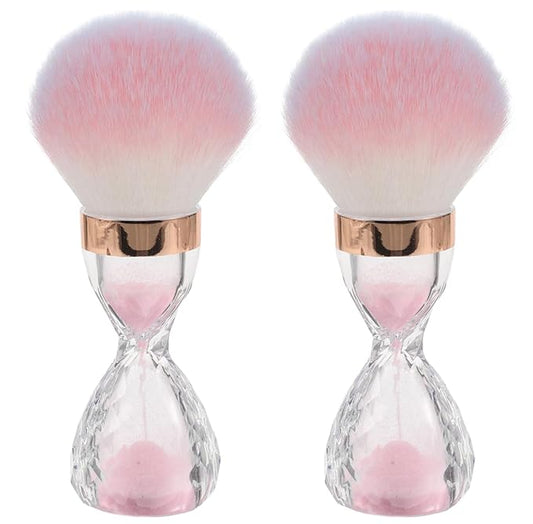 Nail Dust Brush Set, 2 Pack Hourglass Shape with Cases, Soft Dense Hair for Manicure Pedicure (pink)