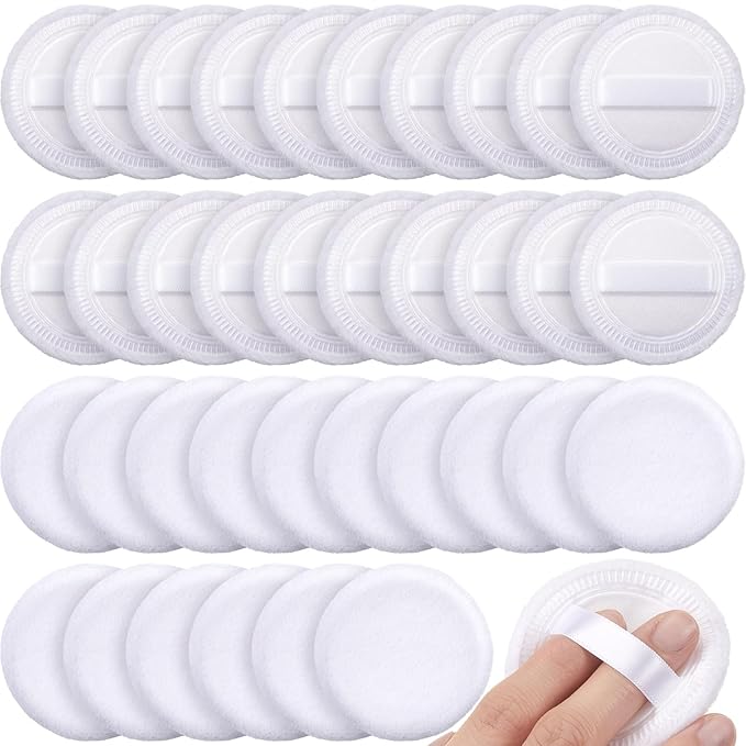 40 Pcs Cotton Powder Puffs Bulk Washable, 2.36 Inch Round Makeup Dusting Powder Puff with Ribbon for Loose and Pressed Powderface Body Cosmetic, White