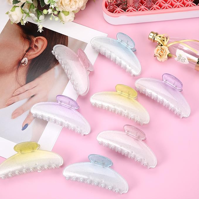 8 Pcs Large Acrylic Hair Claw Clips for Women Non-slip Strong Hold Jaw Clamps for Thick Thin Hair(French,Gradient Color)