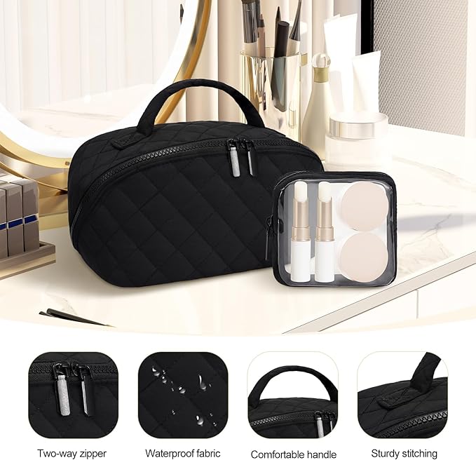 Makeup Bag, Quilted Makeup Bag, Puffy Travel Make up Bags, Cosmetic Organizer Bag, Waterproof Toiletry Bag for Women