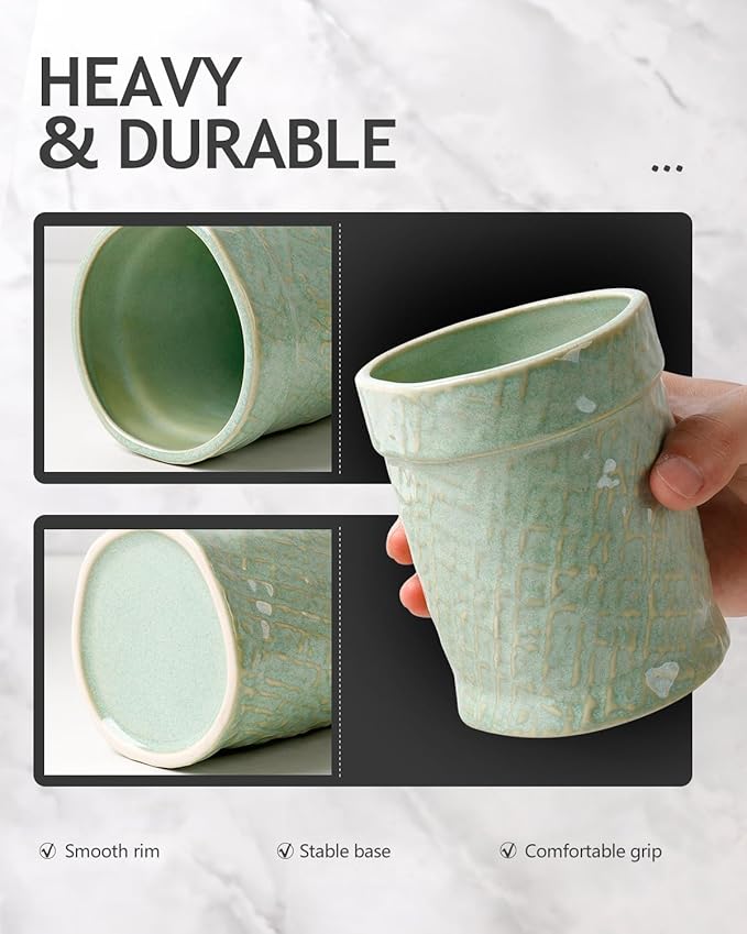 Toothbrush Holder, Tooth Brush Holder for Bathroom - Ceramic Toothbrush Cup Toothbrush Holders Countertop, Makeup Brush Holder Pen Holder, 3.54" x 3.54" x 4.33", Green, ANTIS'S HOME