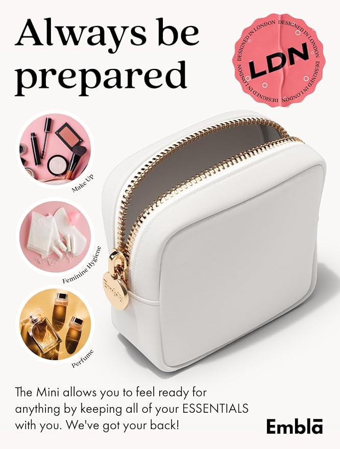 Makeup Bag Travel Cosmetics Pouch and Toiletry Bag, Nylon Zipper Pouch Purse, Cute Make Up Organizer Storage Tote for Women Girls, Waterproof Travel Skincare Case, Small Makeup Bags, White