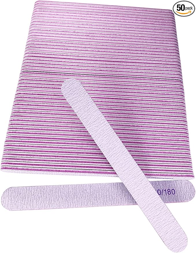 50 Pcs Nail File, Emery Board Nail Files for Acrylic Nails and Natural Nails, 100/180 Grit Double Sided Fingernail File Gel Nail Professional Reusable Washable Manicure Pedicure Kit Set Gray