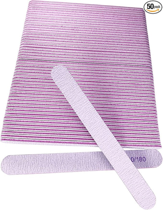 50 Pcs Nail File, Emery Board Nail Files for Acrylic Nails and Natural Nails, 100/180 Grit Double Sided Fingernail File Gel Nail Professional Reusable Washable Manicure Pedicure Kit Set Gray
